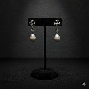 Tory Burch Pearl Drop Moondance Kira Earrings Silver